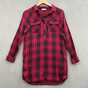 Beach Lunch Lounge Size Large Red Black Plaid Shirt Dress